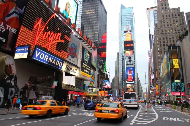 Busy street and billboard of Times Square in New York City, New York, USA